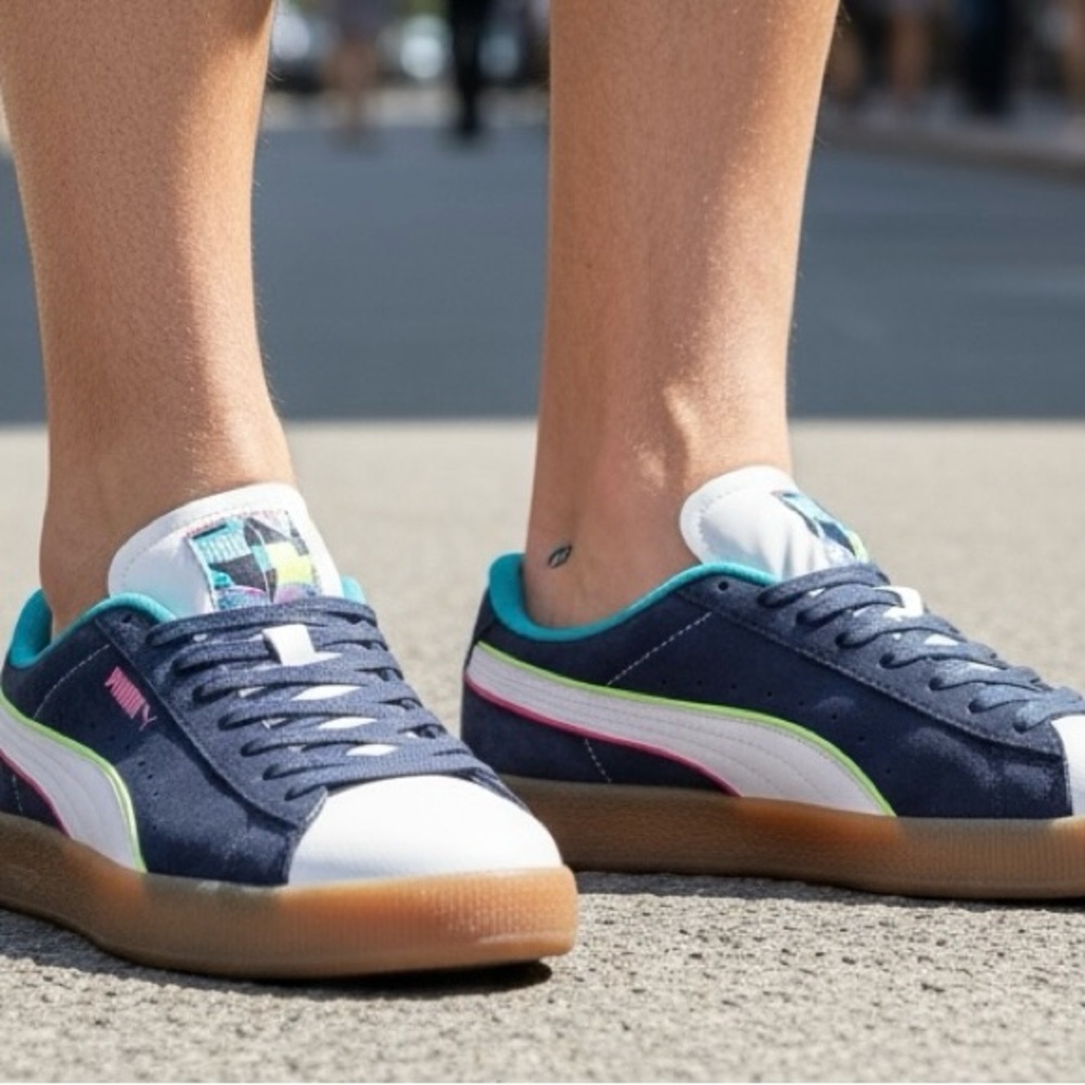Puma Navy and White Sneakers with Teal Accents